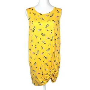 NWT Womens XXL Love Fire Yellow Floral Scoop Neck Scrunch Knot Sleeveless Top